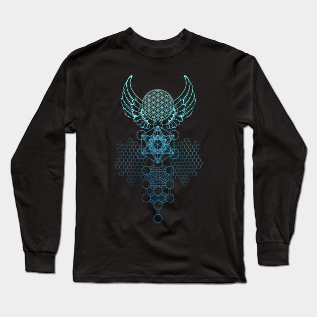 Abstract Sacred Geometry Flower of Life Long Sleeve T-Shirt by Bluepress